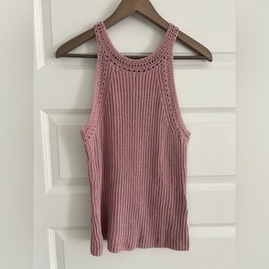 Lucky Brand Knit Crochet Trim Tank Top Pink Size L